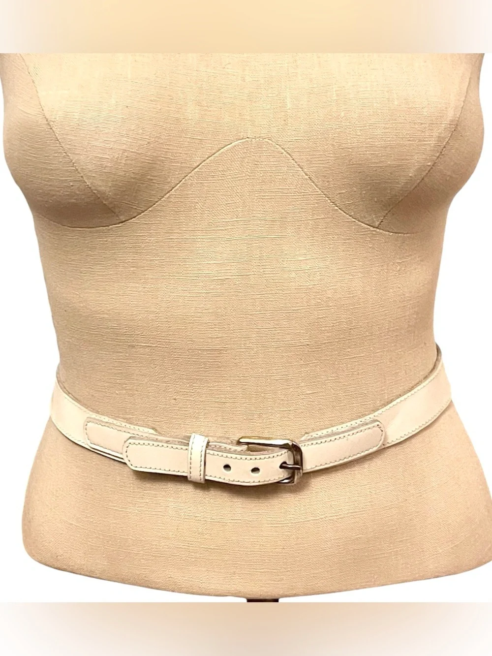 Vintage Leather Belt Full Grain White Western Brass Buckle Ivory Women’s S M 1”